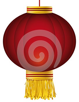 Traditional Chinese lantern with golden decorations and fringes, Vector Illustration