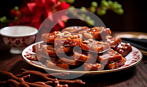 Traditional Chinese lunar new year celebration nian gao rice cakes