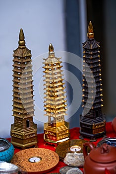 Traditional Chinese metal pagoda for sale in the market