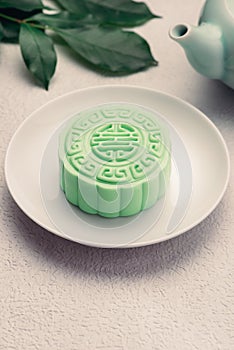 Traditional Chinese mid autumn festival food. Snowy skin mooncakes.