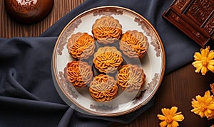 Traditional Chinese moon cake. Mid-Autumn festival celebration background