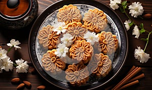 Traditional Chinese moon cake. Mid-Autumn festival celebration background