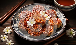 Traditional Chinese moon cake. Mid-Autumn festival celebration background