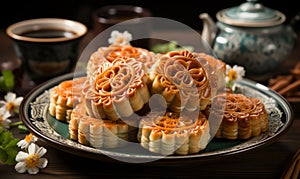 Traditional Chinese moon cake. Mid-Autumn festival celebration background