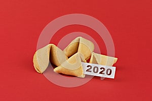 Traditional Chinese new year fortune cookies on red background