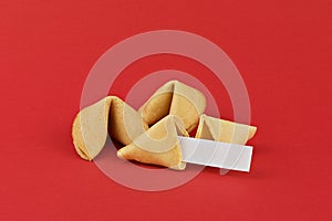 Traditional Chinese new year fortune cookies on red photo