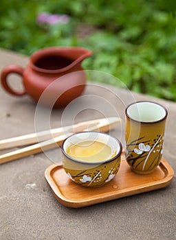 Traditional chinese oolong tea ceremony accessories (tea cups an