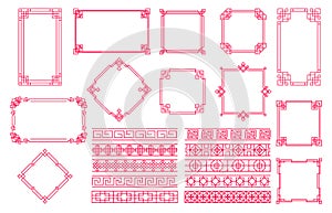 Traditional chinese ornament decorative festive elements, frames, borders. Oriental twisted festive frames vector