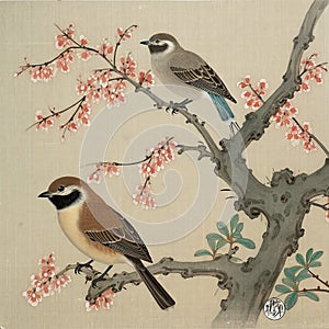 traditional Chinese painting flower and bird meticulous painting
