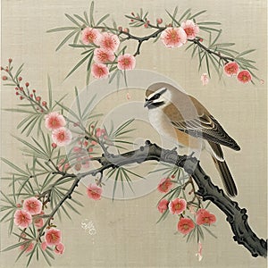 traditional Chinese painting flower and bird meticulous painting