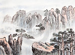 Tradiční čínština malování , stromy 