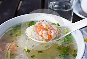 Traditional chinese porridge rice gruel in bowl