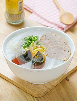 Traditional chinese porridge rice gruel in bowl, congee