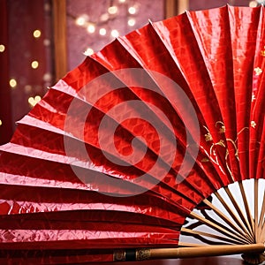 Traditional chinese red folding paper silk fan, Asian souvenir decoration accessory