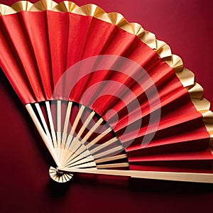 Traditional chinese red folding paper silk fan, Asian souvenir decoration accessory