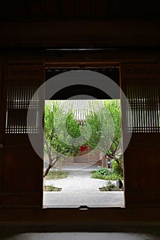 Traditional Chinese Residences siheyuan garden view in Tianshui Folk Arts Museum Hu Shi folk house, Gansu China