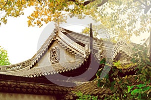 Traditional Chinese roof architecture in Yu Yuan Gardens, Shanghai, China. photo