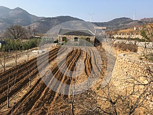 Traditional Chinese rural dwellings made of old stone houses