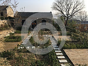 Traditional Chinese rural dwellings made of old stone houses