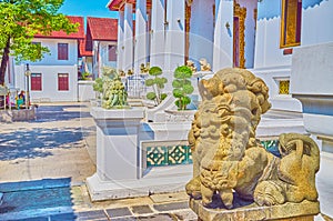 Traditional Chinese Singha fu dog guardian in Wat Bowonniwet Vihara, Bangkok, Thailand