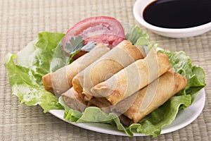 Traditional Chinese Spring Rolls with a dipping sause