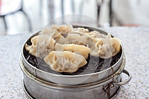 Traditional Chinese steamed jiaozi dumplings
