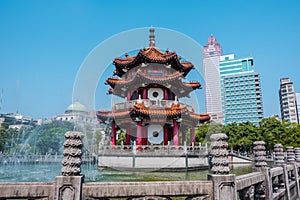 Traditional Chinese style pagoda at 228 Peace Memorial Park in Taipei City, Taiwan.