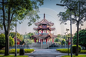 Traditional Chinese style pagoda and pavilion at 228 Peace Memorial Park.
