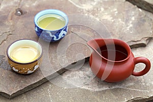 Traditional chinese tea ceremony accessories (cups and pitcher)