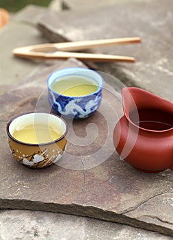 Traditional chinese tea ceremony accessories (cups and pitcher)