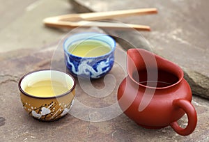 Traditional chinese tea ceremony accessories (cups and pitcher)