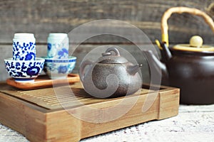 Traditional chinese tea ceremony accessories (tea pot and tea pa