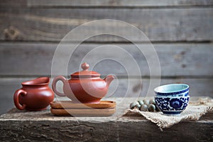 Traditional chinese tea ceremony accessories on the tea table