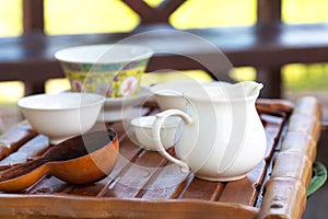Traditional chinese tea ceremony accessories on the tea table, s