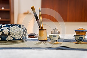 Traditional Chinese tea sets on a table