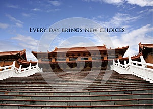 Traditional Chinese temple with a positive saying