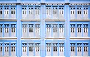 Traditional Chinese vintage heritage building facade in Singapore Chinatown. Decoration, Exterior Architecture, Background,