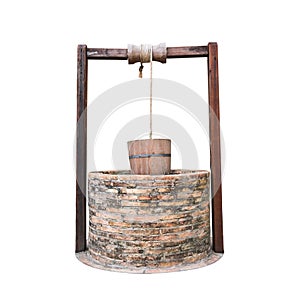 Traditional chinese water well With Pulley and Bucket isolated o