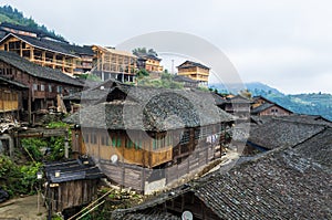 Traditional chinese Zhuang Long Ji minority village wooden houses