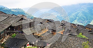 Traditional chinese Zhuang Long Ji minority village wooden houses