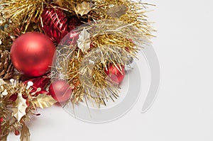 Traditional chistmas tree decorations isolated on a white background photo