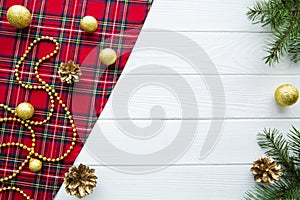 Traditional Christmas background. Scottish checked fabric and go