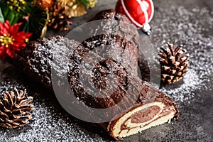 Traditional Christmas Buche de Noel cake