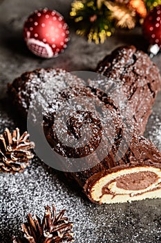 Traditional Christmas Buche de Noel cake