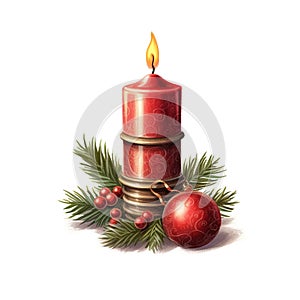 Traditional Christmas Candle in Oil Paint Splendor Isolated on White Background