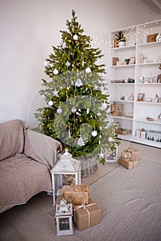 Traditional Christmas decorations. Christmas tree.
