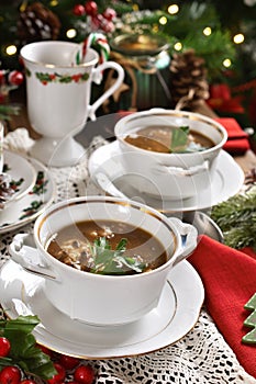 Traditional Christmas Eve mushroom soup with barley