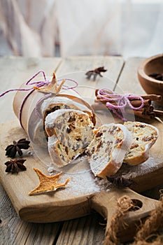 Traditional Christmas festive pastry dessert on wooden background