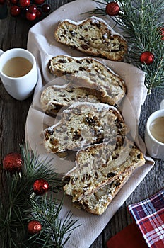 Traditional Christmas german dessert Stollen also known as Christstollen.