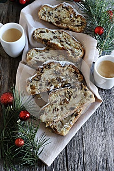 Traditional Christmas german dessert Stollen also known as Christstollen.